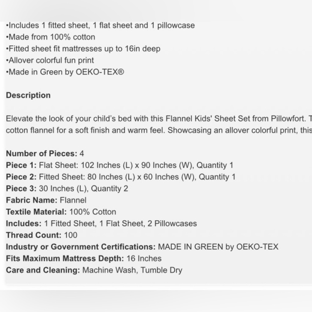 PILLOWFORT NWT Flannel Green Check Sheet Set - Twin - Picture 5 of 5